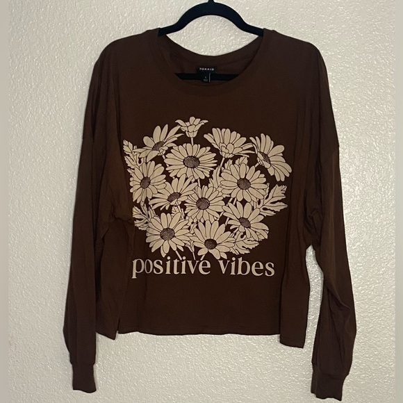 Torrid Positive Vibes Relaxed Fit Cotton Jersey Crew Neck Crop Tee Brown Size 1 - Picture 4 of 5